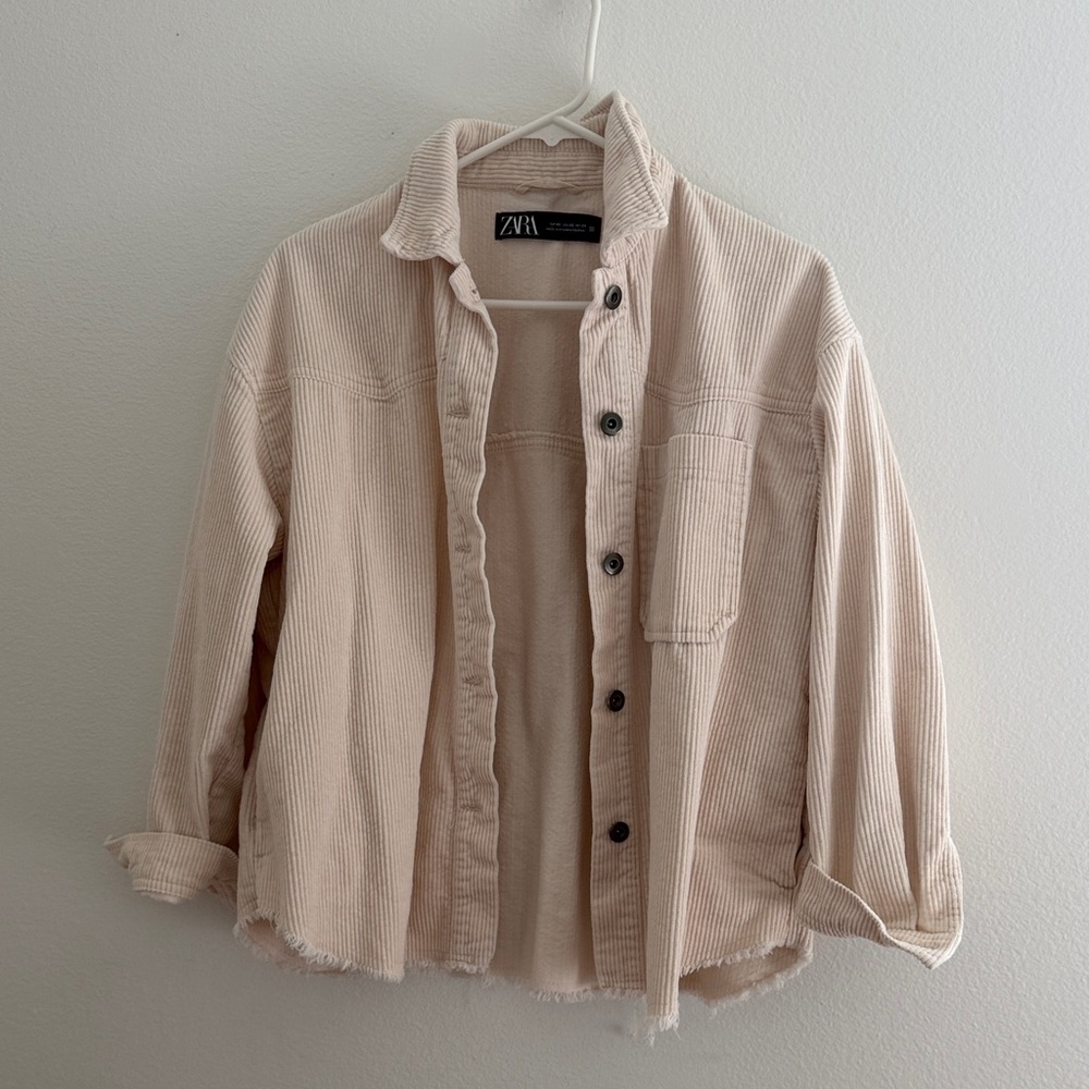 Zara Beige Corduroy Button-Up Jacket